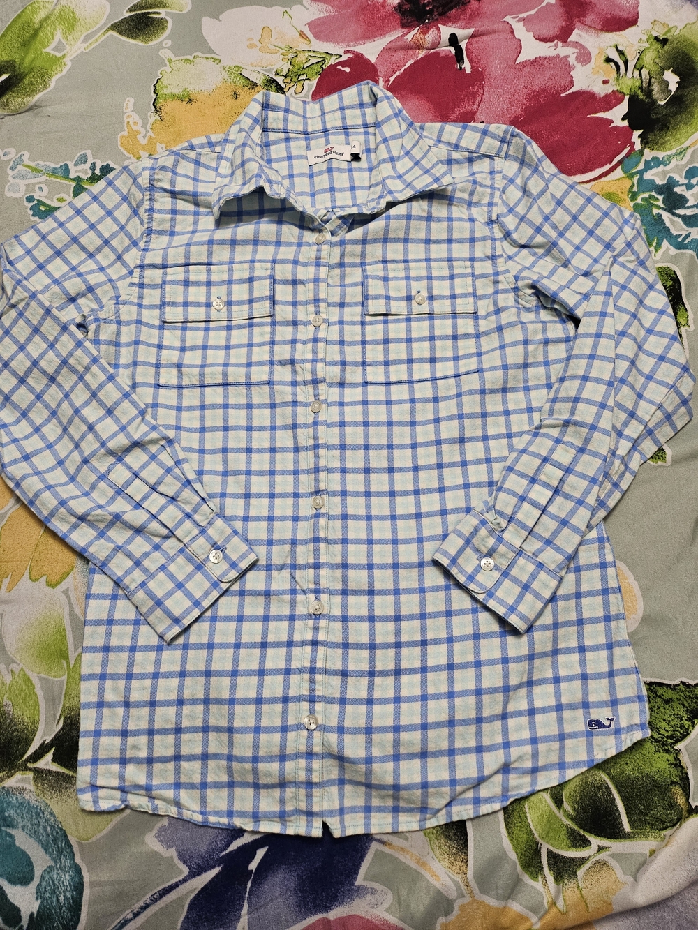 Vineyard Vines Light Blue and White Plaid Button-Down Shirt